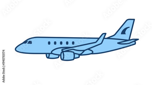 Flat vector icon of a commercial passenger jet airplane, isolated object, modern flat and outline style