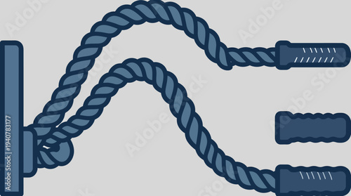 Flat vector icon of battle ropes training equipment, isolated object, minimal flat design with outline style