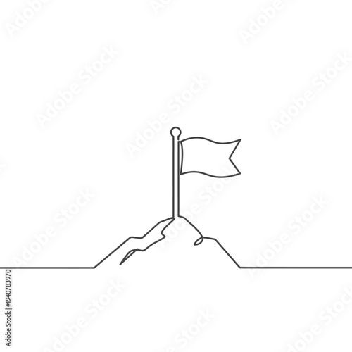 Flag on mountain peak symbolizing achievement and success.