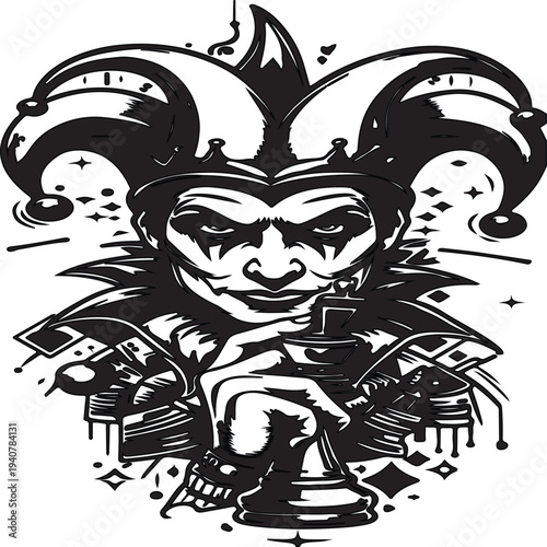 Halloween monster cartoon vector illustration with skull and gothic elements