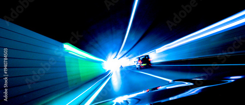 Abstract Speed Motion Light Trails in Road Tunnel