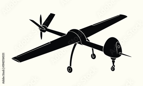 Military UAV Drone Aircraft Silhouette Unmanned Combat Aerial Vehicle Vector Illustration