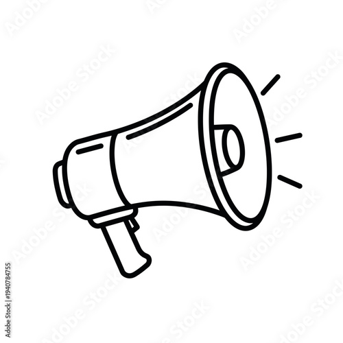 Simple Line Art Icon of a Megaphone Emitting Sound Waves.