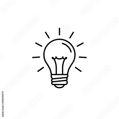 Simple line art icon of a shining lightbulb representing an idea.