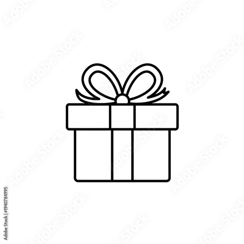 Simple Outline Drawing of a Gift Box with a Bow on Top.