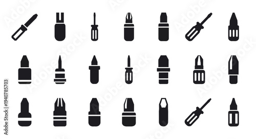 Collection of various cosmetic brush icons displayed on a clean white background from a straightforward viewpoint