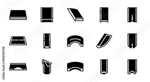 Collection of various book icons displayed in a grid pattern on a plain surface