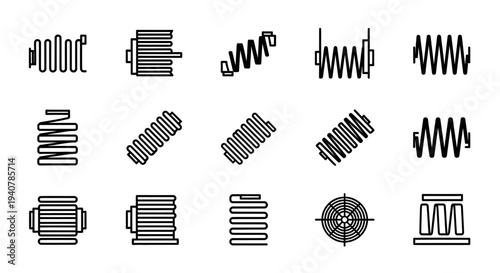 Collection of Various Mechanical Spring Components Illustrated in a Grid Layout