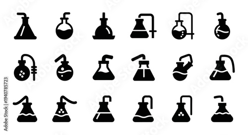Collection of Laboratory Equipment Icons Displayed on a Clean White Background from a Direct Viewpoint