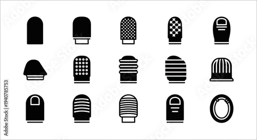 Collection of various beanie hat icons in different styles and designs displayed on a clean background from a straightforward viewpoint
