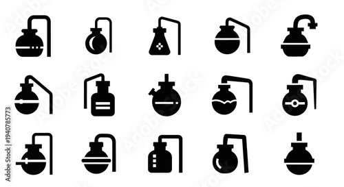 Collection of Laboratory Equipment Icons in Various Shapes and Designs