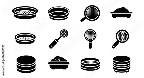 Collection of various sports equipment icons including tennis rackets and balls on a white background