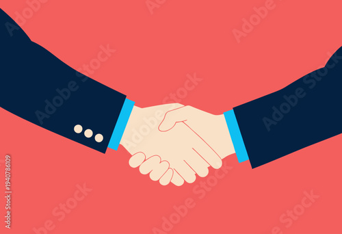 Illustration of a professional handshake between two individuals wearing formal business attire on a vibrant background symbolizing collaboration and agreement