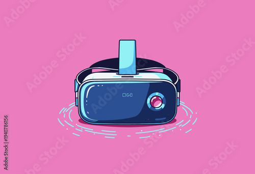 Colorful Depiction of Modern Virtual Reality Headset on Vivid Pink Background Illustrating Technological Innovation and Immersive Digital Experience