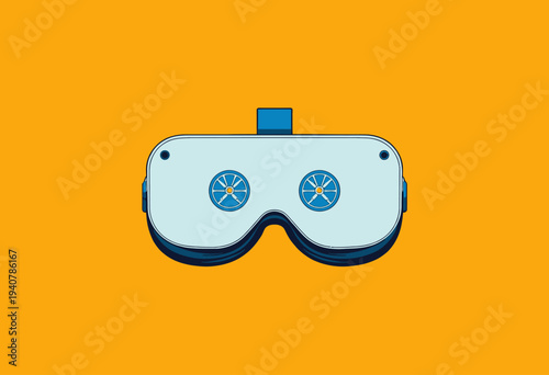 Illustration of Futuristic Virtual Reality Headset on Bright Yellow Background with Minimalist Design and Bold Color Scheme