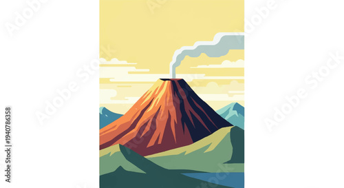 Volcanic mountain landscape illustration vector graphic