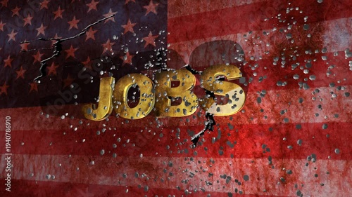 Wallpaper Mural American Jobs Crisis Concept With Golden Jobs Text Over Cracked USA Flag and Economy Torontodigital.ca