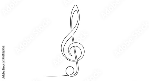 Minimalist continuous line drawing of a musical treble clef symbol on a white background