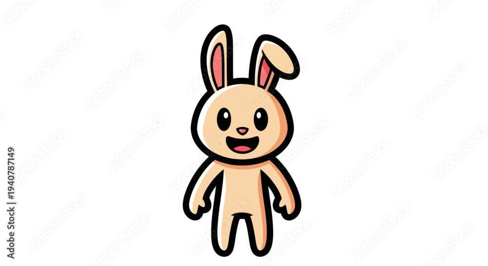 Obraz premium A cute and happy cartoon bunny character standing and smiling.