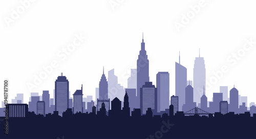 Modern city skyline vector illustration with various architectural structures.