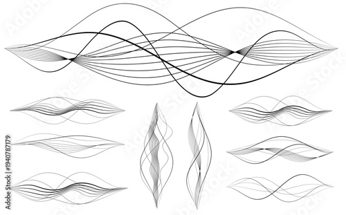 Sound wave lines audio visualization abstract set