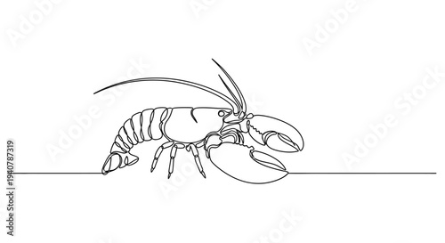 Continuous one line drawing of a lobster on white background