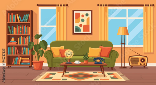 Cozy Mid-Century Living Room with Vintage Furniture and Decor