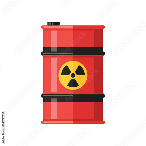 Red barrel with yellow radioactive hazard symbol on a white background - safety symbol