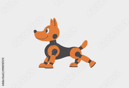 Playful robotic dog toy with orange exterior and articulation, showcasing advanced technology and friendly design perfect for children and tech enthusiasts