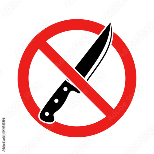 Universal prohibition sign for knives and bladed weapons, ensuring safety and security in public spaces