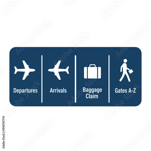 Airport Signage With Departures, Arrivals, Baggage Claim, and Gates A-Z Icons