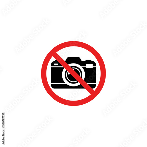No Photography Allowed Sign with Camera Icon, Forbidden Image Symbol