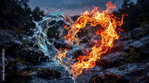 Abstract Glowing Heart Shape Formed by Blue and Orange Energy Plasma