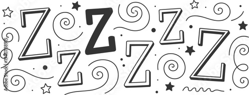 Hand Drawn Letter Z Sleep Zzz Doodle Elements Stars Swirls Dots Pattern vector illustration