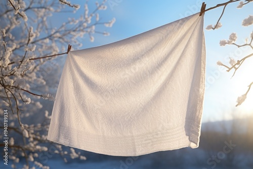 Wallpaper Mural A white towel is hanging on a clothes line. This image can be used to depict cleanliness, laundry, or a simple household chore Torontodigital.ca