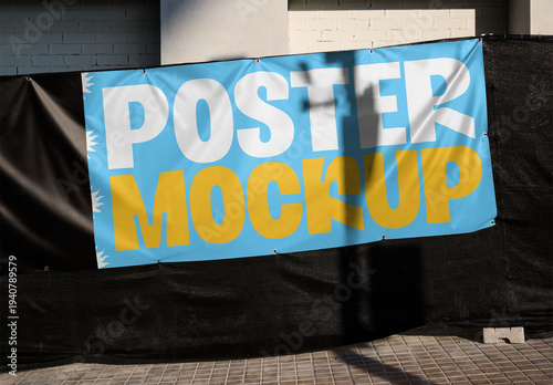 Real photo of Construction Site Banner Setup. PSD template mockup.