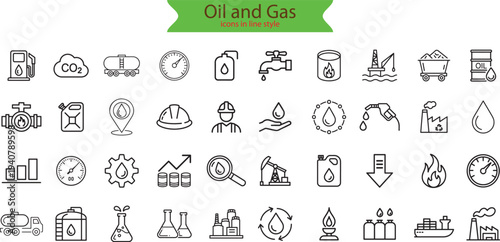 Oil and Gas web icons in line style.