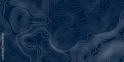 Abstract Blue Topographic Map Background with Flowing Teal Contour Lines, Modern Geographic Terrain Pattern for Data Mapping, Technology, and Cartography Illustration.
