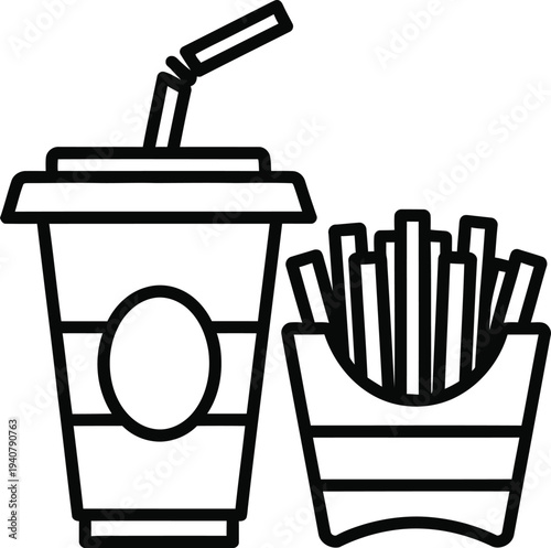 Fast food combo drink and french fries in paper cup and box