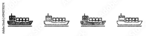 Sketch container ship icon design set