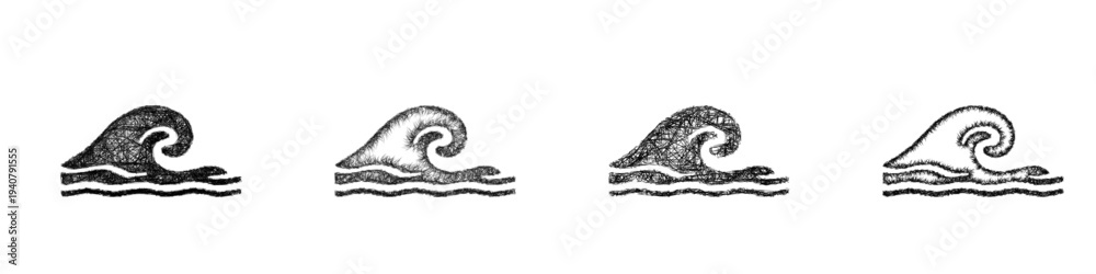 Naklejka premium Sketch wave icon design set