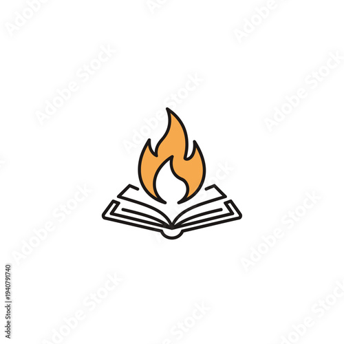 Open Book with Flames Rising High.