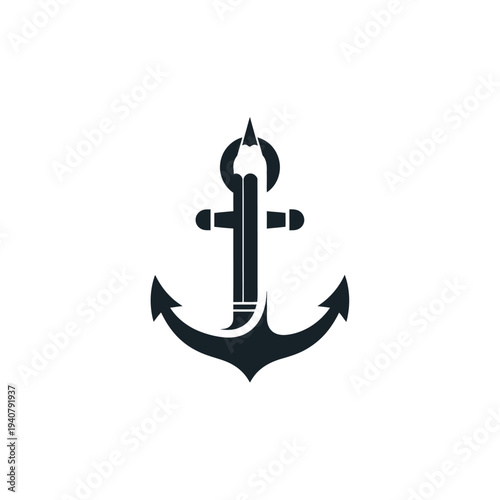 Black Anchor Symbol Isolated on White.