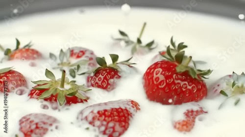 Wallpaper Mural Strawberries falling into milk with splash. Torontodigital.ca