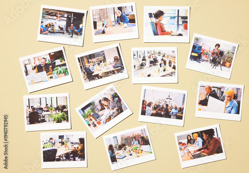 Real photo of Collection of Blank Instant Photo Prints. PSD template mockup.