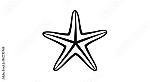 Minimalist Black Outline Drawing of a Starfish or Sea Star. Simple Hand-Drawn Marine Animal Icon on White Background.