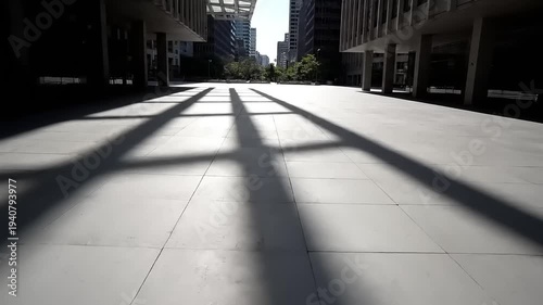 Wallpaper Mural Sunlight casts geometric shadows on a modern city sidewalk. Torontodigital.ca