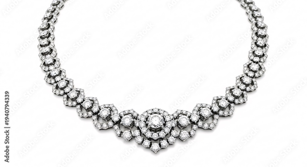 Fototapeta premium Elegant diamond necklace isolated on white background for jewelry design