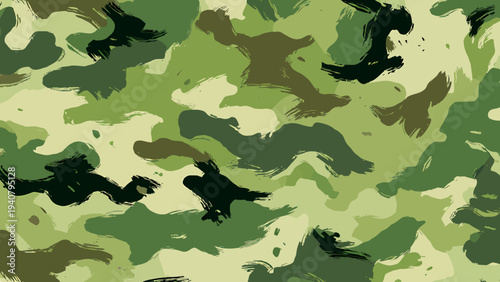 Seamless camouflage pattern brush stroke hand pain illustration in a digital environment viewed from above