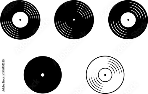 Vinyl Record Silhouette Vector – Retro LP Disc Icon with Grooves Top View
